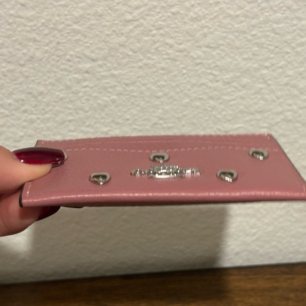 Coach Pink Card Holder with Silver Tone Heart Details - Picture 4 of 4